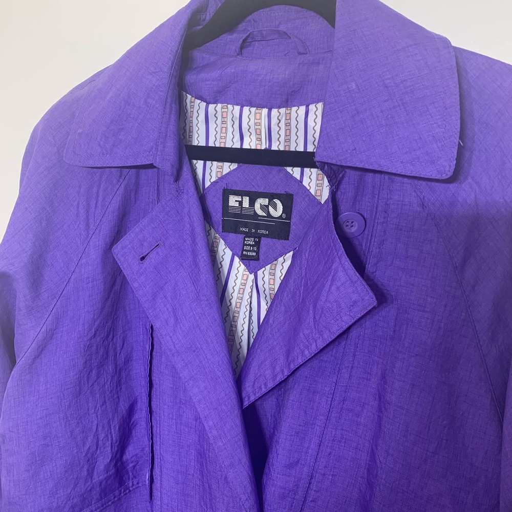 EUC Vintage Elco‎ Purple Nylon Polyester Double Breasted Trench Coat Size 9/10 - Picture 4 of 7